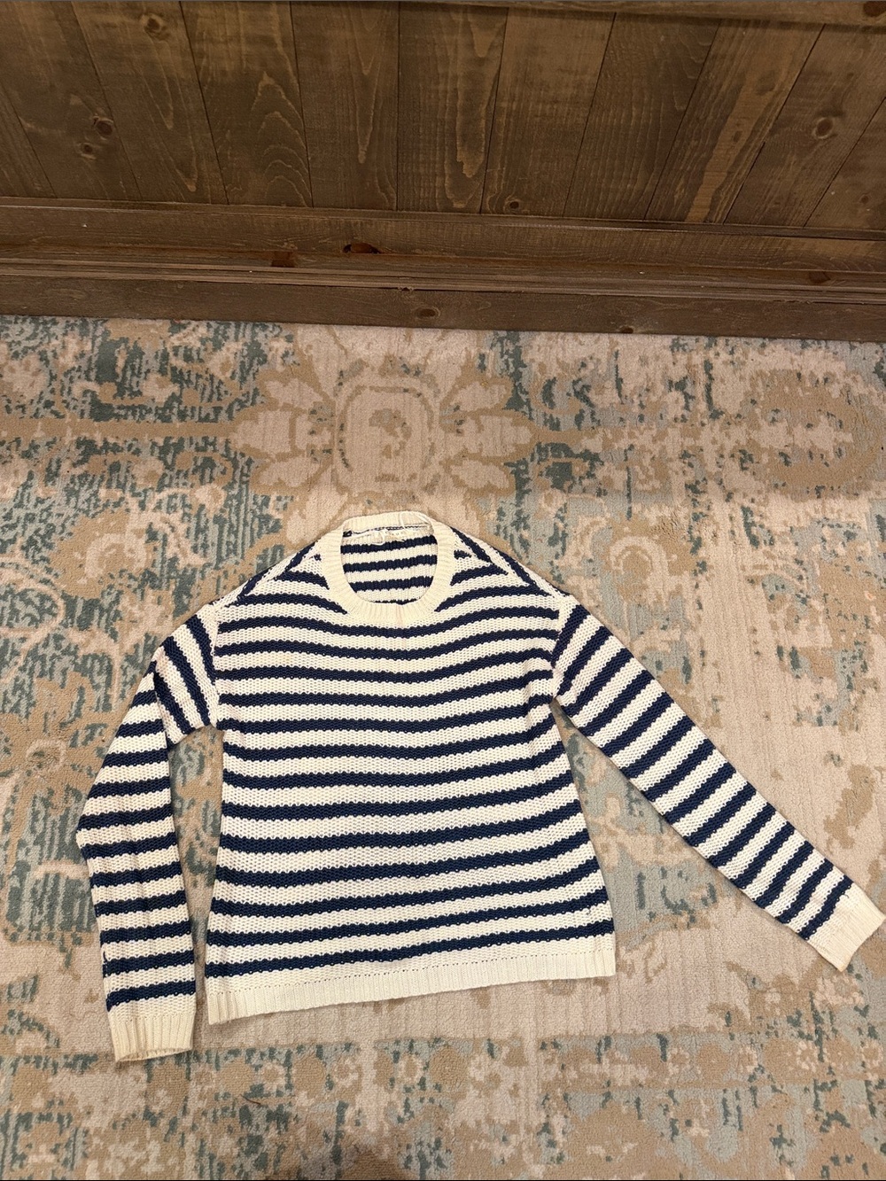 Cyrus Navy and White Striped Crewneck Sweater